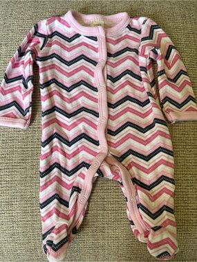 Luvable Friends Pink, Navy & White Chevron Footed One-Piece